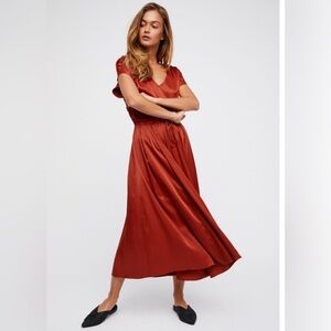 NWT Free People Viscose V-Neck Midi Dress with Cap Sleeves